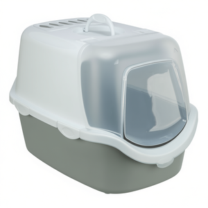 Caja de arena para gatos con tapa, gris claro, blanca, 40 x 40 x 56 cm, diseño higiénico para uso en interiores - Product Image 3