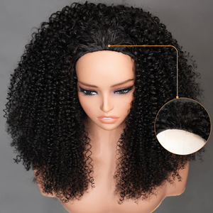 Perrruques Sans Colle Faciles à Porter 250% Densité Bouclées <span class=keywords><strong>Afro</strong></span> <span class=keywords><strong>Demi</strong></span>-Perruques en Cheveux Humains avec Cordon de Serrage et Clips Sans Couture à Retourner - Product Image 2