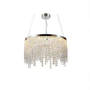 Lampadario a LED in Acciaio Inox Cromato Cristallo, 16 Pollici, Altezza Regolabile, 3000K-6000K, Forma a Tamburo per Soggiorno - Product Image 1