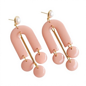 Pendientes de Aro Geométricos Hechos a Mano de Acrílico y Resina, Diseño Elegante, Modernos para Mujer, en Rojo, Naranja y Rosa, Joyería de Fiesta, a la Moda - Product Image 2