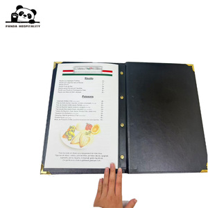 ปกเมนูหนัง PU สำหรับโรงแรมและร้านอาหาร ปั๊มนูนโลโก้ <span class=keywords><strong>มุม</strong></span>กันกระแทก พิมพ์ลายตามสั่ง เปลี่ยนหน้าภายในได้ง่าย ปรับแต่งได้ - Product Image 2