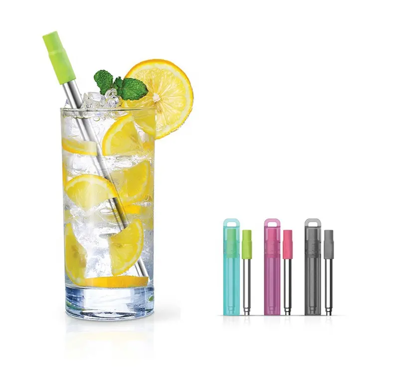 INS Online Shopping Popular Telescopic Stainless Steel Retractable Metal Straw With Silicone Tips