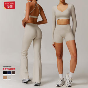 Zechuang Ensemble de yoga 2 pièces pour femme, haut court et pantalon taille haute, couleur unie, vêtements de sport pour fitness et course à pied TZ9172 - Product Image 2