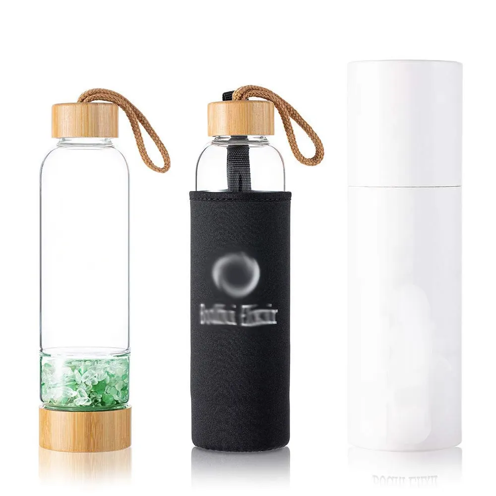 350Ml 12OZ Sinh Thái Thân Thiện Trực Tiếp Uống Cao Borosilicate Glass Chai Nước Tinh Thể Với Tay Áo Tùy Chỉnh