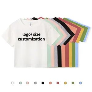 Camiseta con logotipo personalizado para mujer, Camiseta corta sólida 100% algodón 200 Gsm de peso pesado