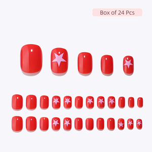 Ongles artificiels prêts à être expédiés, forme courte, <span class=keywords><strong>rouge</strong></span> clair, style étoile blanche, ongles de luxe personnalisés, <span class=keywords><strong>gel</strong></span> doux, étiquette privée, ongles à presser - Product Image 2