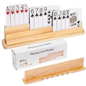 Wooden <b>playing</b> <b>card</b> holder, multi-tiered shelf, solid wood display rack with recessed storage, solid wood <b>playing</b> <b>card</b> holder. - Product Image 5