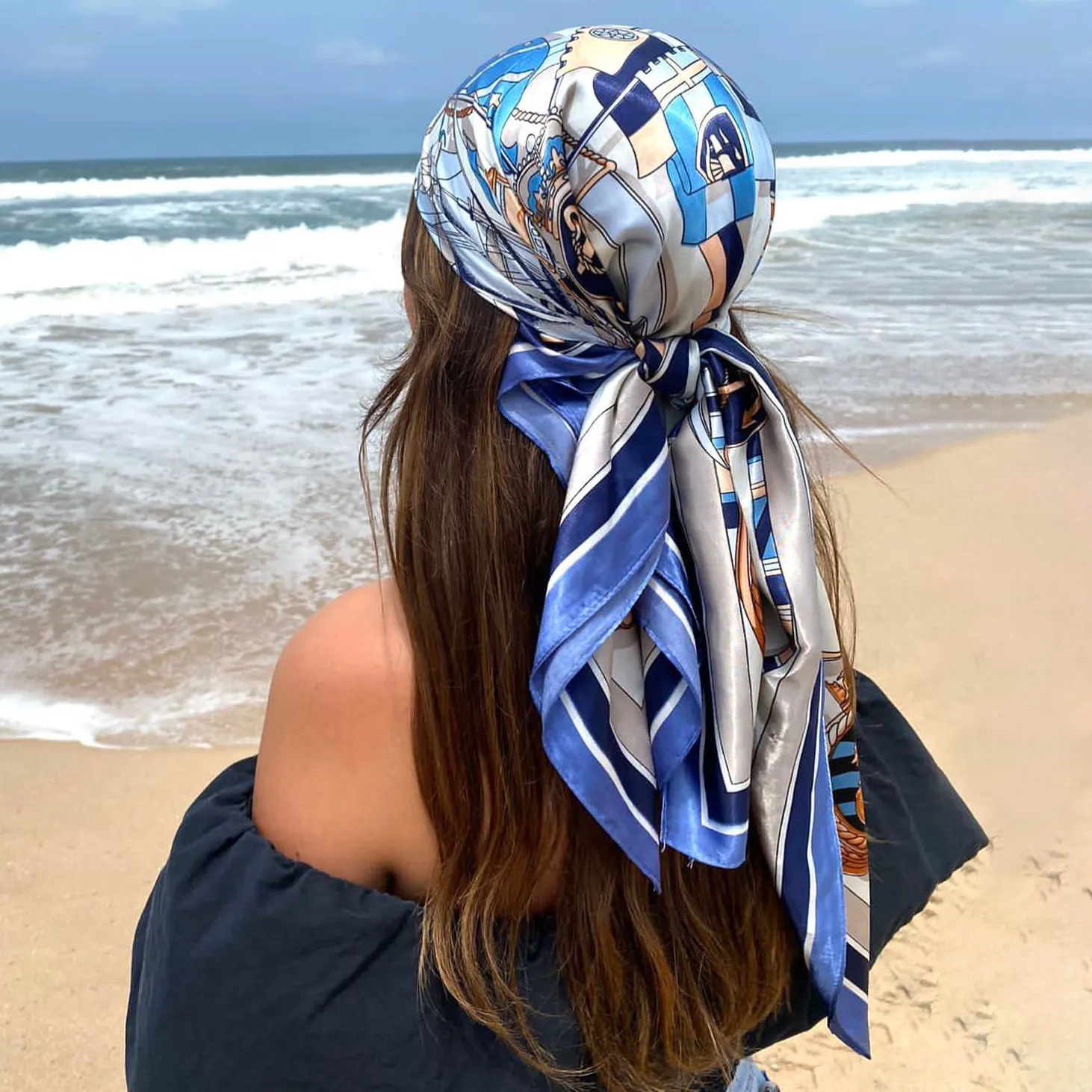 2023 Silk Scarf top Head wraps For Women Vintage Four Seasons Hair 90*90 cm Hijab Foulard Bandana Ladies Headscarf