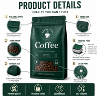 Sacs à café en vrac de qualité alimentaire pour café moulu, imprimés sur mesure, 12 oz, avec valve unidirectionnelle, pour thé, produits secs, café