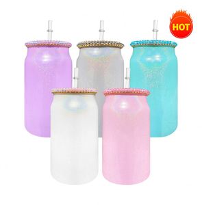 New Design 15Oz 16Oz 20Oz Holographic Sparkling Shimmer Rainbow Glitter Blank Sublimation Glass Can - Product Image 1