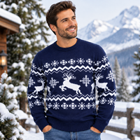 Pulls de Noël personnalisés pour hommes en gros, Pulls tricotés jacquard motif renne Fair Isle, Fournisseur de pulls de vacances d'hiver
