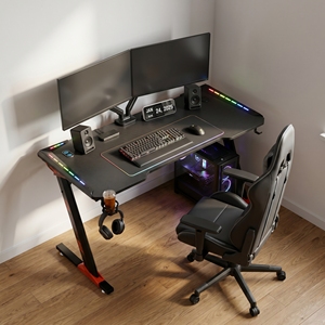 โต๊ะเกมมิ่ง RGB LED พร้อมที่วางแก้วและที่แขวนหูฟังสำหรับการตั้งค่าสตรีมมิ่ง - Product Image 4