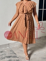 KISS ME ANGEL tempérament banlieue femmes jupe longue sans manches col à volants taille à lacets robe grande taille