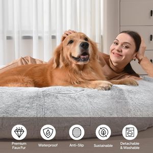 WOZOKE Cuccia Gigante per Cani a Grandezza Naturale per Adulti e Animali Domestici 74x50x12 Pollici, in Memory Foam Antidolorifico, Pelliccia Sintetica, Forma Ovale, Antiscivolo - Product Image 3