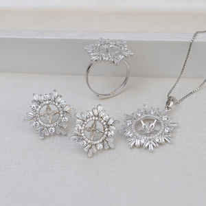 Wenchi S925 Silver Fine <b>Jewelry</b> <b>Set</b> Female Pendant Sunflower Snowflake Earrings <b>Pearl</b> Ring DIY Empty Stand Semi Finished 16948 - Product Image 2
