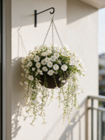 Panier suspendu artificiel de fleurs de gloire du matin avec pot, fleurs rampantes colorées pour la décoration de balcon, porche, maison et jardin