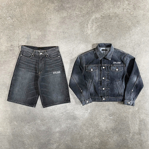Ensemble jogging personnalisé : veste en jean et short pour homme, ensemble deux pièces en jean épais 14 oz, fabricant d'ensembles en denim - Product Image 1