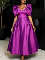 Robe longue trapèze pour femmes africaines, col en V, manches courtes bouffantes, plis, taille haute, brillante, pour cocktail, dîner, mariage, soirée et occasions spéciales