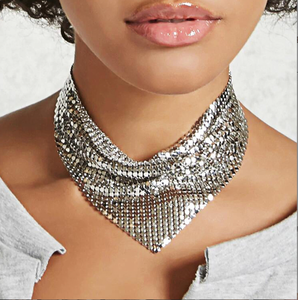Lấp lánh bạc vàng màu sequin pha lê cổ áo chuỗi Choker Vòng cổ cô dâu phụ nữ wed Bohemia tuyên bố Rhinestone Bông tai <span class=keywords><strong>SE</strong></span> - Product Image 5