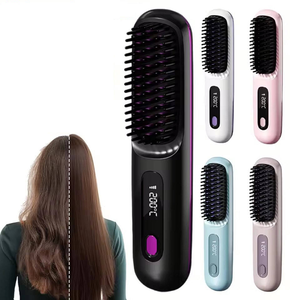 Brosse lissante chauffante sans fil rechargeable 2-en-1 USB avec 3 réglages de température en céramique, portable pour usage domestique - Product Image 1