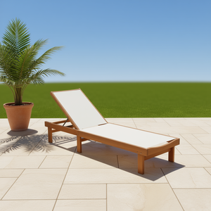 Chaise longue d'extérieur en teck avec dossier réglable pour terrasse, design moderne, mobilier en bois sans accoudoirs - Product Image 2