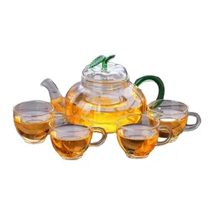 茶具，南瓜形状，玻璃茶壶和杯子，耐高温
