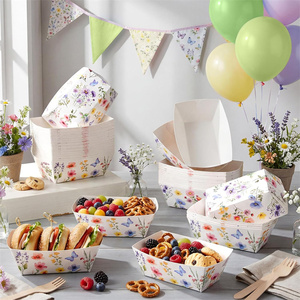 Bandejas de Papel Desechables con Diseño Floral Acuarela para Snacks, <span class=keywords><strong>Palomitas</strong></span> y Fiestas de Primavera, Cumpleaños y Té - Product Image 5
