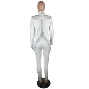 Otoño último estilo brillante borla decoración Deep V Party Outfit 2 <span class=keywords><strong>piezas</strong></span> Set pantalón largo Blazer Suit Set <span class=keywords><strong>para</strong></span> damas - Product Image 4