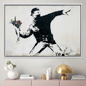 Tableau imprimé sur toile : Décoration artistique graffiti Fleurs de Banksy, TOILE ENCADRÉE BLANCHE - Product Image 3