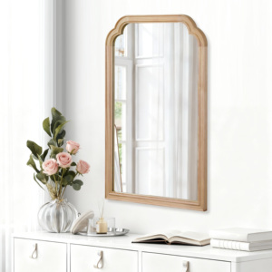 Natural Wood Color 20x30 Solid Wood <b>Frame</b> Rounded Corner Decorative Mirror For Bedroom Bathroom Living Room Entryway - Product Image 3