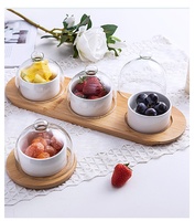 Bol à mélanger en céramique, assiette à salade avec couvercle en verre, plateau en bois créatif, ensemble de vaisselle en céramique, assiette de restaurant d'hôtel