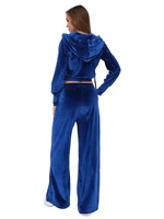 Ensemble de survêtement en velours de luxe pour femmes avec fermeture éclair personnalisée respirante col à capuche en velours lavé noir Style de rue