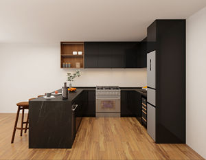 Mueble de Cocina Pequeño, Diseño Moderno en Negro, Mueble de Cocina Completo Integrado, Organizador de Cocina de Melamina con Aspecto de Madera - Product Image 3