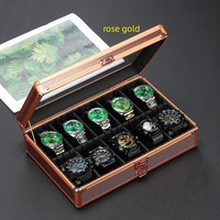 Kotak Penyimpanan Jam Tangan Aluminium 10 Slot Berkualitas Tinggi untuk Perjalanan, Koleksi, Hadiah, dan Pajangan
