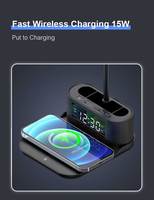 Lampe pliable Miaboo avec horloge, chargeur sans fil 10W rapide pour iPhone avec porte-stylo - Cadeau multifonction OEM