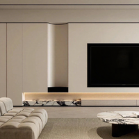 Console multimédia moderne, finition couleur claire, avec rangement dissimulé et éclairage LED, idéale pour les hôtels et la décoration de salons scandinaves – Vente directe usine