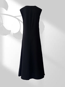 Robe longue noire sans manches, fluide, couleur unie, col chemise, décontractée, élégante, vêtement islamique, quotidienne, Ramadan, respirante, ample - Product Image 5