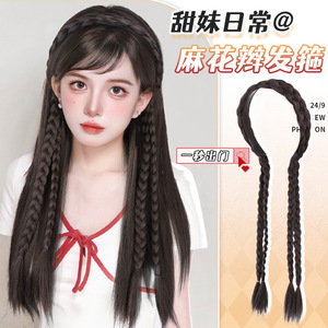 Peluca con diadema trenzada de dos hebras, con diadema, fibra resistente al calor, cobertura completa para mujer, estilo cola de caballo - Product Image 3