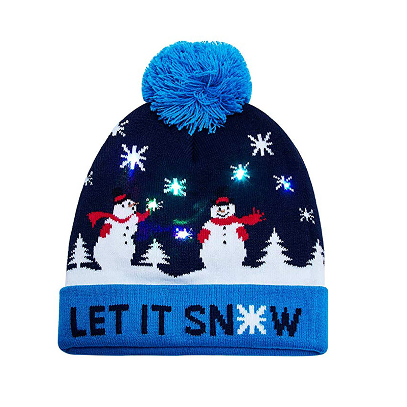 Вязаная Шапка-бини унисекс LET IT SNOW Xmas Element, 6 цветов, светящаяся Рождественская шапка