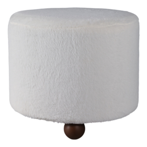 Pouf imbottito in pelliccia sintetica con piedini a sfera, complemento d'arredo contemporaneo per toeletta e poggiapiedi da camera da letto - Product Image 1
