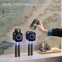 Support de brosse à dents automatique intelligent à 2 emplacements avec stérilisateur UVC+UVA, séchage chauffant, accessoire pratique et polyvalent pour le blanchiment des dents
