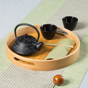 Plateau de service carré en bambou, rond avec poignée, pour thé et fruits, lot de 3 tailles - Product Image 2