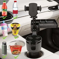 Support de tasse de voiture réglable avec pince de téléphone en silicone, grand plateau de rangement et base adaptative pour conducteur et passager