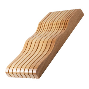Bloc à couteaux en bois Weilin, support à couteaux horizontal, base en bois de caoutchouc, organiseur de rangement pour couteaux de cuisine, pour usage domestique - Product Image 4