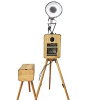 Dubbelzijdige retro houten fotohokje draagbare touchscreen selfie kiosk compatibel met DSLR iPad voor bruiloft feest