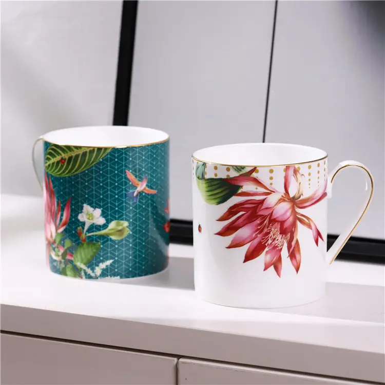 Personalized good quality bulk cylinder shape tea mugs / restaurant modern bone China ceramic coffee mug