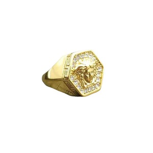 Bague hexagonale dorée avec strass et design mythologie grecque pour homme, cadeau de bijoux - Product Image 5