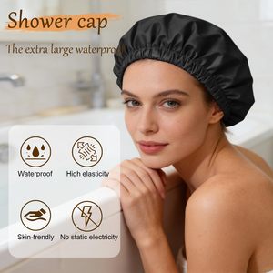 Bonnets <span class=keywords><strong>de</strong></span> Douche Réutilisables en Satin <span class=keywords><strong>de</strong></span> Luxe Imperméables pour Femmes, Bonnets <span class=keywords><strong>de</strong></span> Douche à Double Couche avec Conception Élastique pour Toutes les Coiffures - Product Image 2