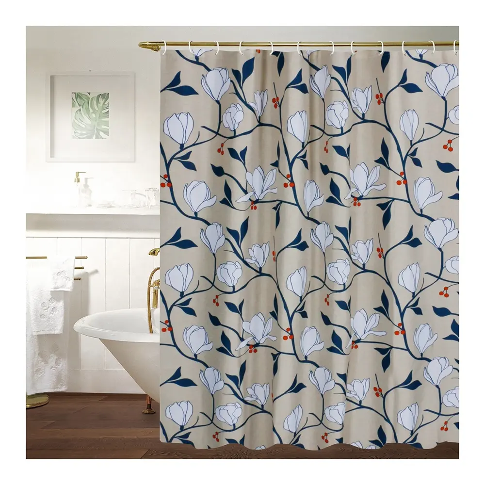 2022 wholesale Oweine popular luxury textured slub way fabric custom designs flower printing bath shower curtains