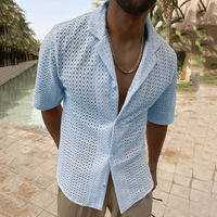 OEM Sommer Atmungsaktiver Gestreifter Einknopf-Cardigan mit Halbarm und Umlegekragen aus Polyester, Lässiger Lockerer Herren-Pullover